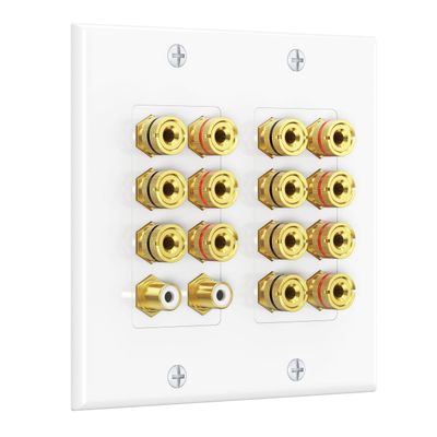 Cable Matters Double Gang 7.2 Speaker Wall Plate, Home Theater Wall Plate, Banana Plug Binding Post FacePlate, White