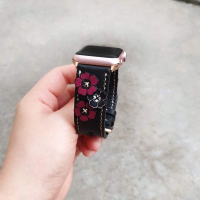 Applique Glamour Style Apple Watch Band 38mm 40mm 42mm 44mm, Series 5,Series 4 Series 3 Series 2 Series 1,Hand-Stitched Handmade Apple Watch Leather