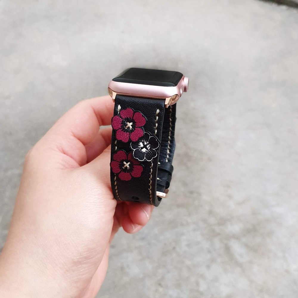 Applique Glamour Style Apple Watch Band 38mm 40mm 42mm 44mm, Series 5,Series 4 Series 3 Series 2 Series 1,Hand-Stitched Handmade Apple Watch Leather