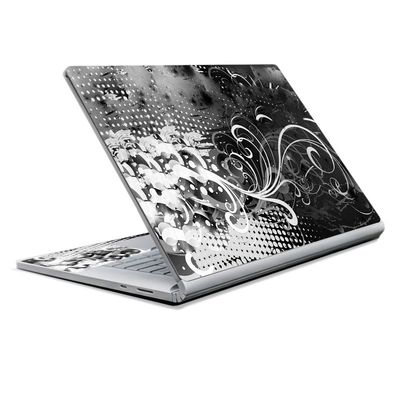 MightySkins Skin Compatible with Microsoft Surface Book 2 13" (2017) - Black Flourish | Protective, Durable, and Unique Vinyl Decal wrap Cover | Easy to Apply, Remove | Made in The USA