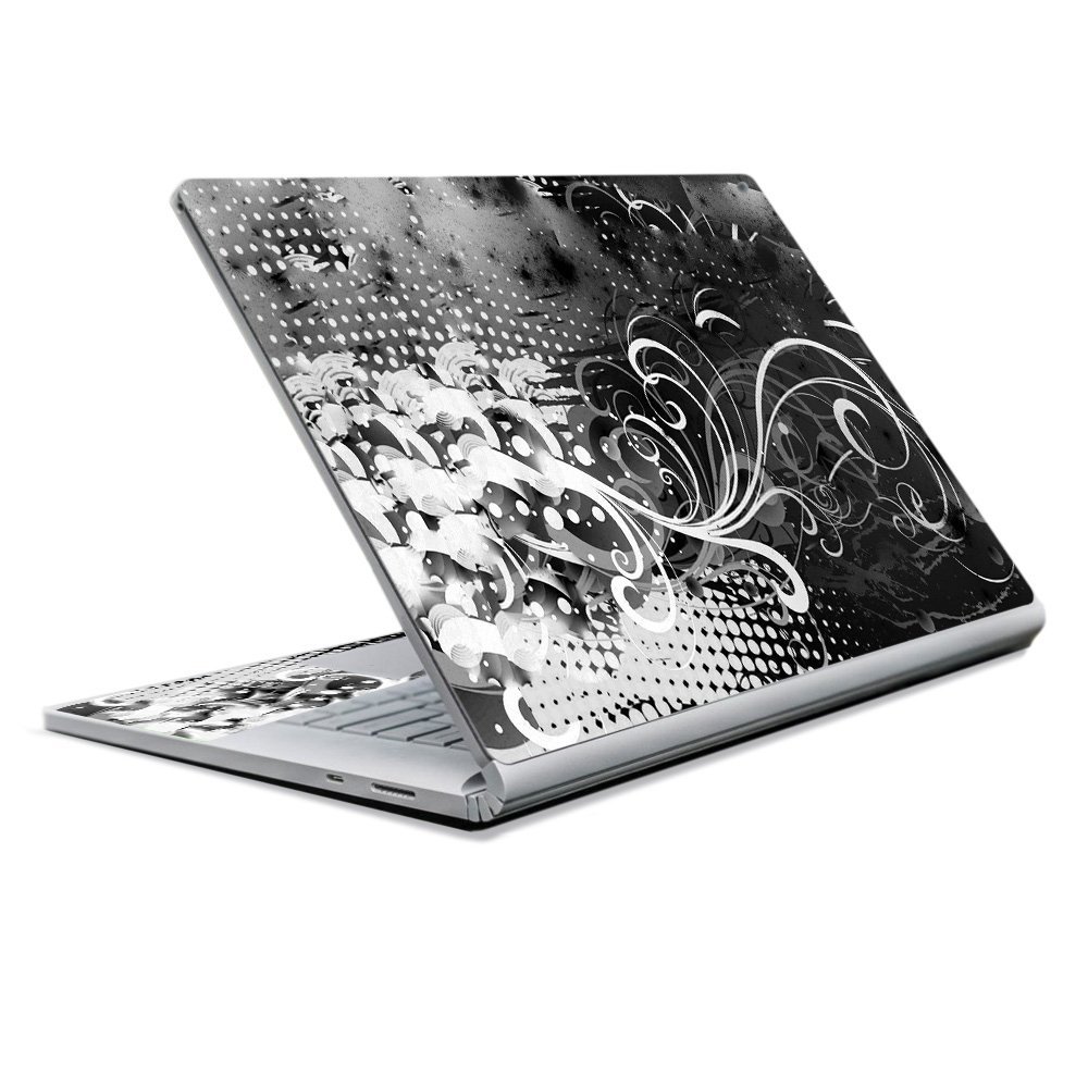 MightySkins Skin Compatible with Microsoft Surface Book 2 13" (2017) - Black Flourish | Protective, Durable, and Unique Vinyl Decal wrap Cover | Easy to Apply, Remove | Made in The USA