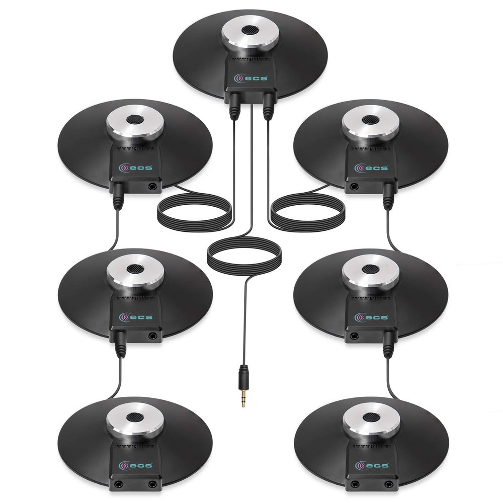ECS WordForum 3.5mm TRS 360 Omnidirectional Stereo Conference Microphone for PC - with Daisy Chain Option, Condenser Mic for Teleconferencing - 7 Pack