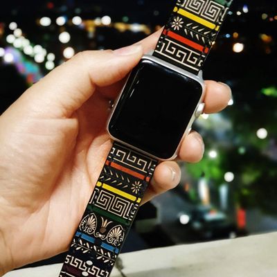 Black Maze Apple Watch Band 38mm 40mm 42mm 44mm,Series 5 Series 4 Series 3 Series 2 Series 1,Hand-Stitched Handmade Apple Watch Leather