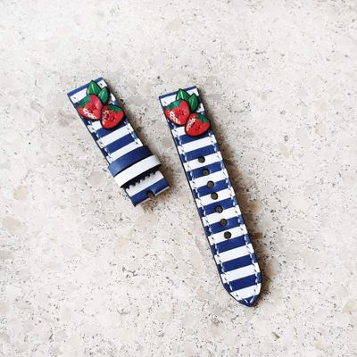 Applique Stripeberry Apple Watch Band 38mm 40mm 42mm 44mm, Series 5 Series 4 Series 3 Series 2 Series 1,Hand-Stitched Handmade Apple Watch Leather