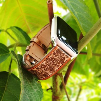 Brown Lace Apple Watch Band 38mm 40mm 42mm 44mm,Series 5 Series 4 Series 3 Series 2 Series 1,Hand-Stitched Handmade Apple Watch Leather