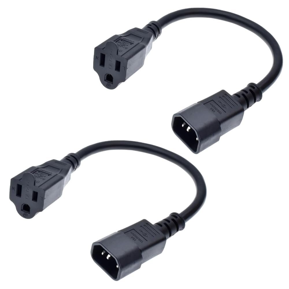 [2-Pack] Toptekits C14 to NEMA 5-15R Short Power Cord PC, Standard Computer Power Cord US 3 Prong NEMA 5-15R Female Socket to IEC320 C14 Power Cable,UL Listed (1ft/0.3m, 2-Pack)