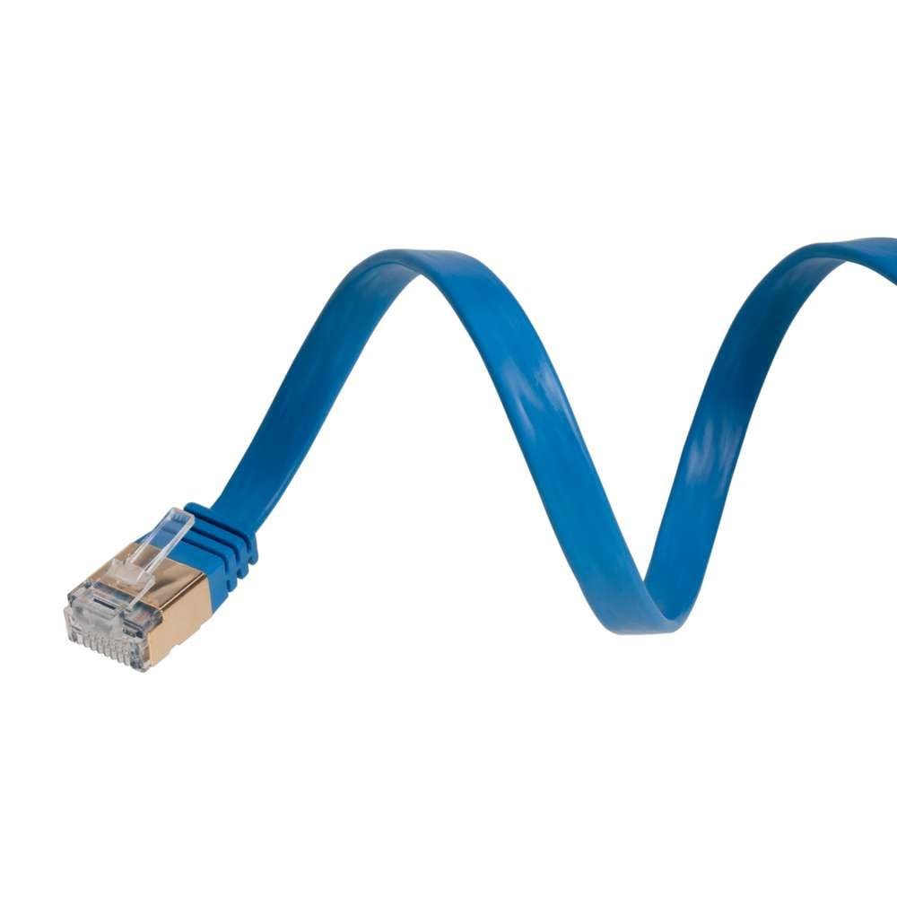 10FT U/FTP Flat Design CAT7 Gold Plated Shielded Ethernet RJ45 Copper Cable 10 Gigabit Ethernet Network Patch Cord (10FT, Blue)