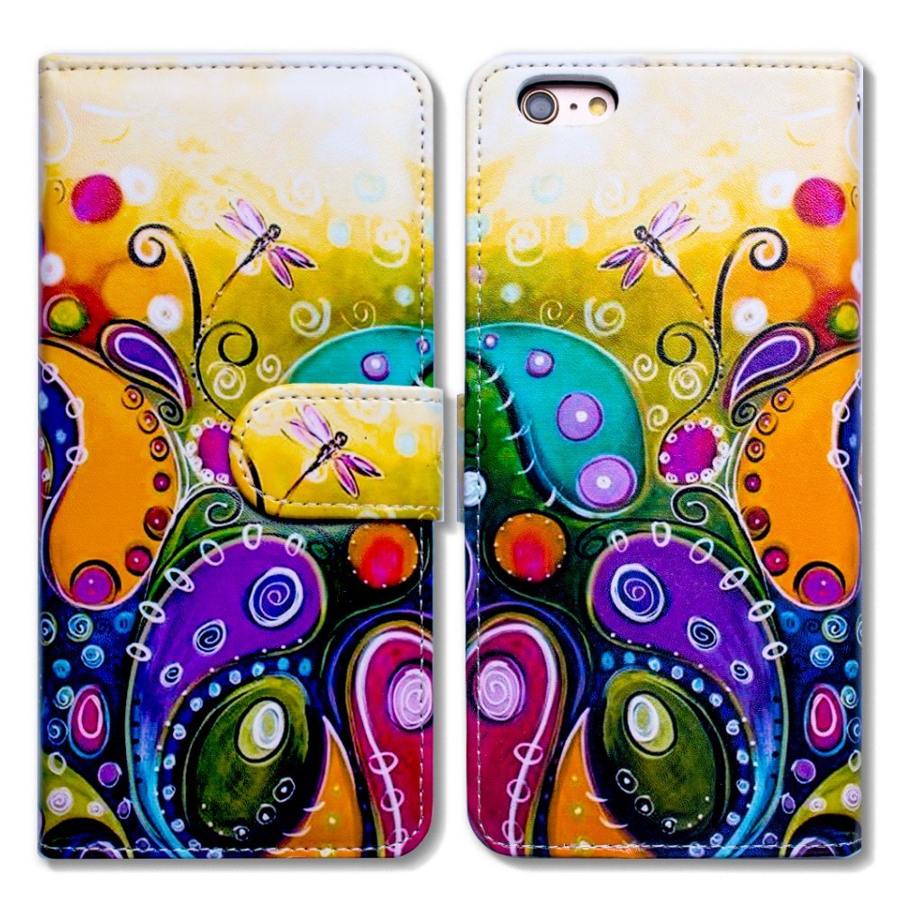 Bcov Case for iPod Touch 7/iPod Touch 6,Bcov Colorful Dragonfly Style Wallet Flip Leather Cover Case with Credit Card ID Card Slot Holder Kickstand for iPod Touch 7/6/5