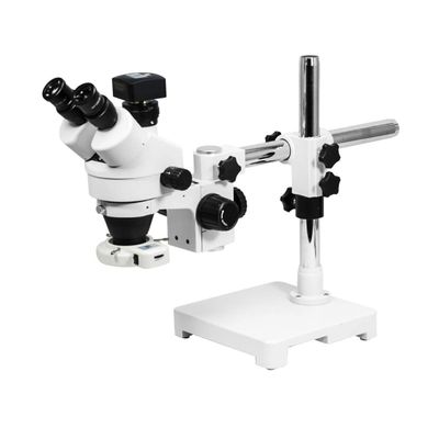 3.5X-45X LED Trinocular Zoom Stereo Microscope USB 5MP Digital Video Camera Boom Stand Widefield WF 10X High Eyepoint Eyepiece Heavy Duty Metal Base 64LED Ring Light 76mm 32mm Focusing Rack SZ02010433