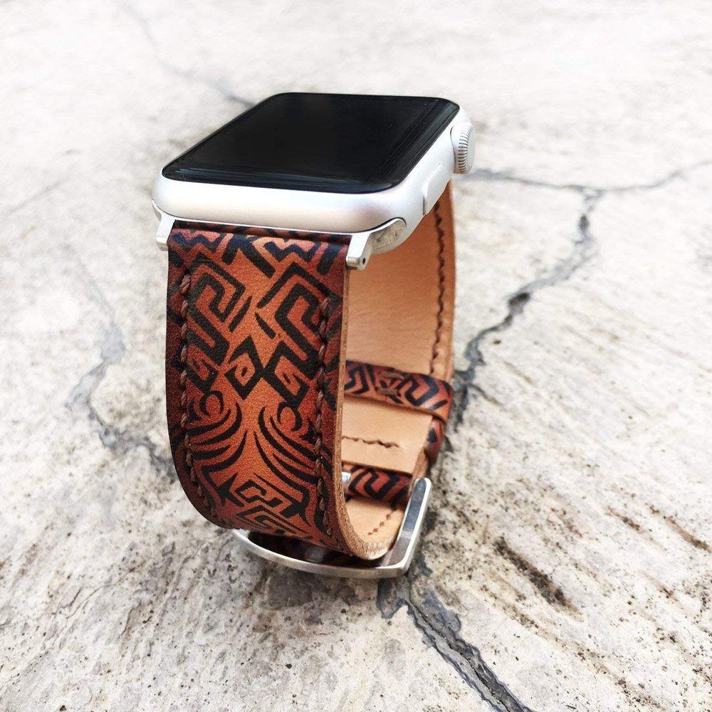 Brown Tatoo Apple Watch Band 38mm 40mm 42mm 44mm,Series 4 Series 3 Series 2 Series 1,Hand-Stitched Handmade Apple Watch Leather