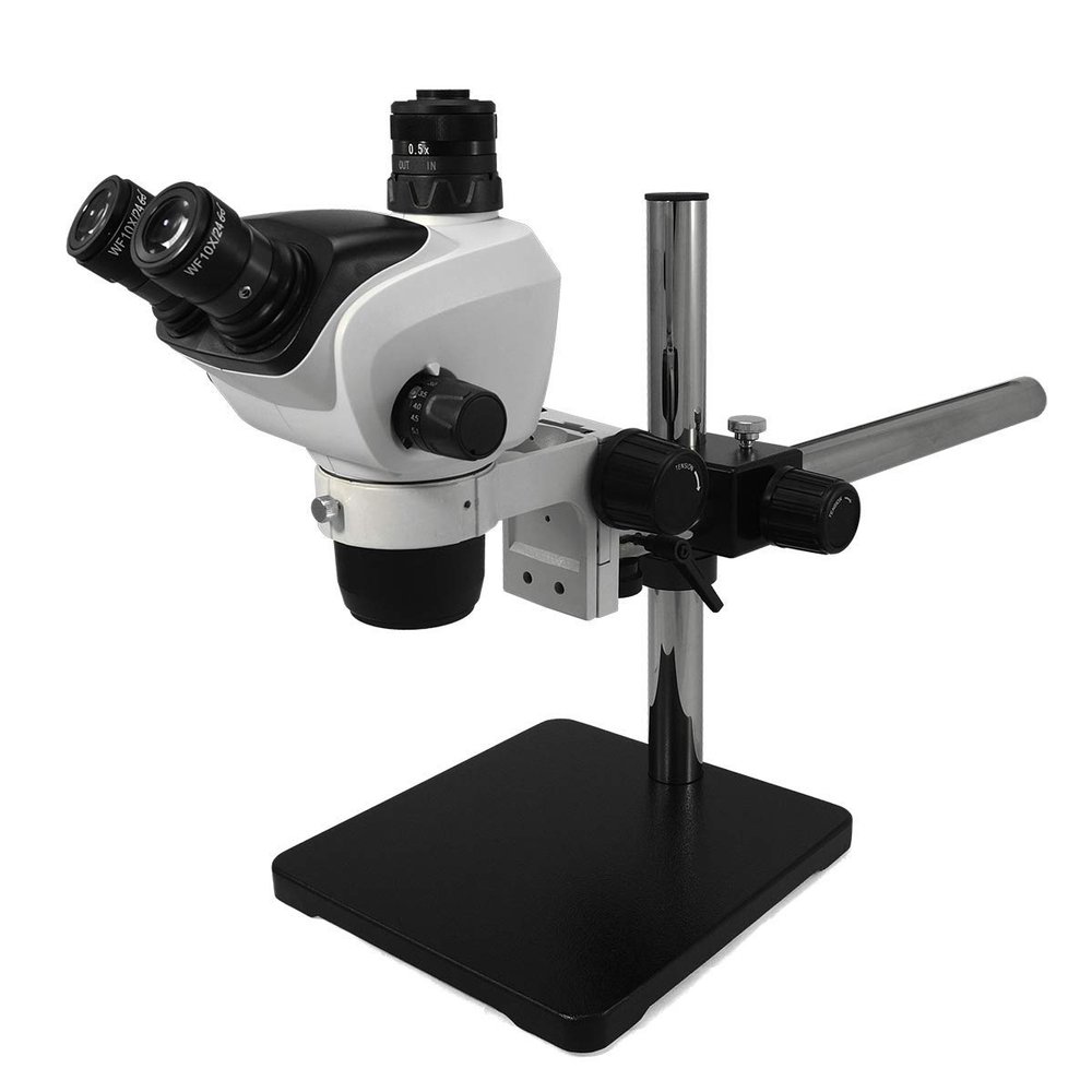 6.6X-51X WF Triinocular Zoom Stereo Microscope + Boom Cross Arm Stand 76mm E-Arm Focus Rack 10X Adjustable High Eyepoint Eyepiece Professional SZ02050431 BoliOptics