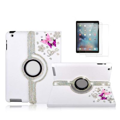 STENES Bling Case Compatible with iPad Mini 3/2/1 Case - 3D Handmade Crystal Butterfly Flowers LOVE 360 Degree Rotating Stand With Smart Cover Auto Sleep/Wake - Pink