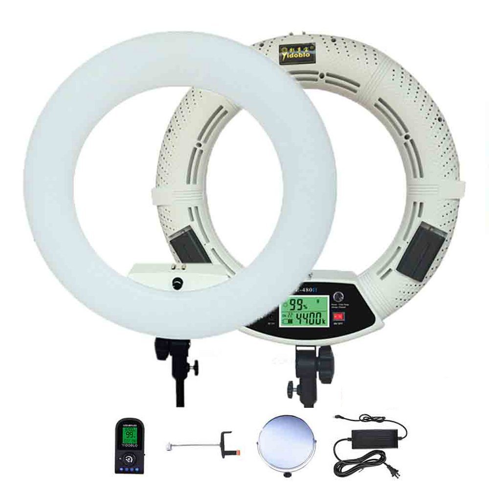 Yidoblo 18 inch LED Ring Light FE-480II Dimmable Super Bright 96W Lighting with Smartphone Holder, Mirror and Remote Control for Makeup, YouTube Videos, Filming, Selfies, Portrait, Photos Photography