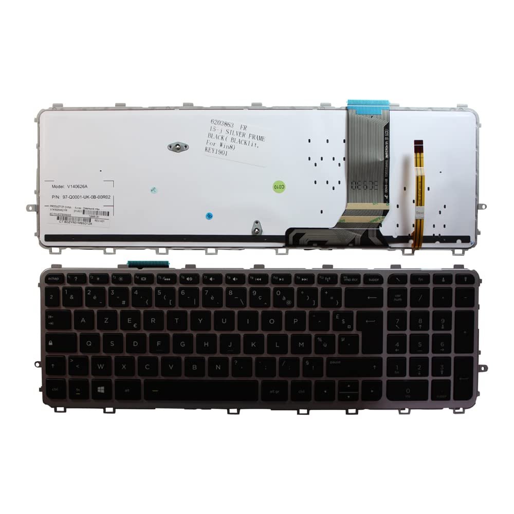 Power4Laptops French Layout Silver Frame Backlit Black Replacement Laptop Keyboard Compatible with HP Envy 15-j000ek