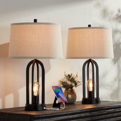 Marcel 24 1/4" High Table Lamp USB Set of 2 LED Night Light Black Modern