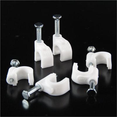 HS 7mm Ethernet Cat6 Cable Clips Clamps RG6 with Steel Nail (200 Pack),Wire Clips White for Wall,Cord Management
