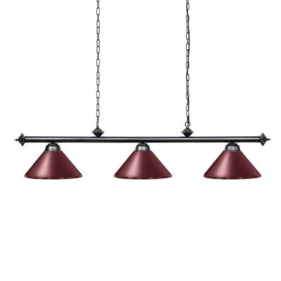 Wellmet Pool Table Lights for 8'/9' Table with 3 Burgundy Metal Shades, 59 Inch Billiard Lamp for Man Cave, Game Room, Kitchen Island Light for Restaurant Or Dining Room