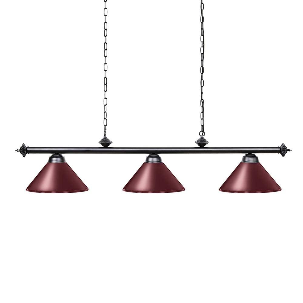 Wellmet Pool Table Lights for 8'/9' Table with 3 Burgundy Metal Shades, 59 Inch Billiard Lamp for Man Cave, Game Room, Kitchen Island Light for Restaurant Or Dining Room