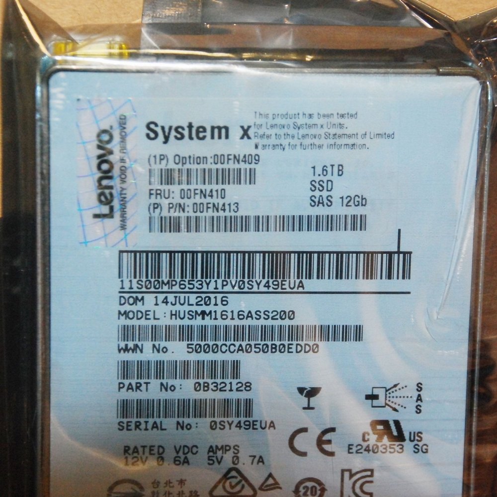 00FN409 00FN410 AS7J Lenovo 1.6TB SAS 12Gb 3.5" MLC HS Enterprise SSD