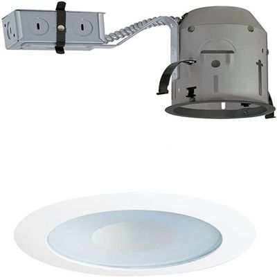 Juno Lighting TC1R & 12W-WH Combo 4-Inch TC Rated Remodel Recessed Housing with Perimeter Frosted Glass Lens, White Trim Ring Trim (Shower)