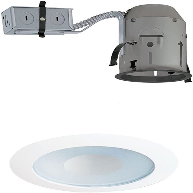 Juno Lighting TC1R & 12W-WH Combo 4-Inch TC Rated Remodel Recessed Housing with Perimeter Frosted Glass Lens, White Trim Ring Trim (Shower)