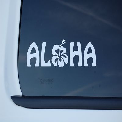 Aloha Hawaiian Sticker Vinyl Decal Choose Color & Size (V529) (6" X 1.75", Teal)