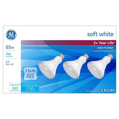 GE 65-Watt R30 Long Life Incandescent Light Bulb Soft White 3pk