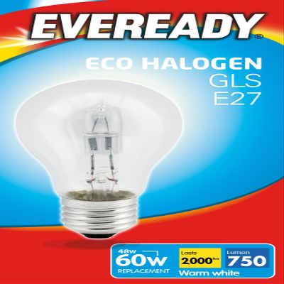 Eveready Eco Halogen Gls (A-Shape) 46W (60W Equivalent) Cap Light Bulb, E27, 46 W (-Pack of 10)