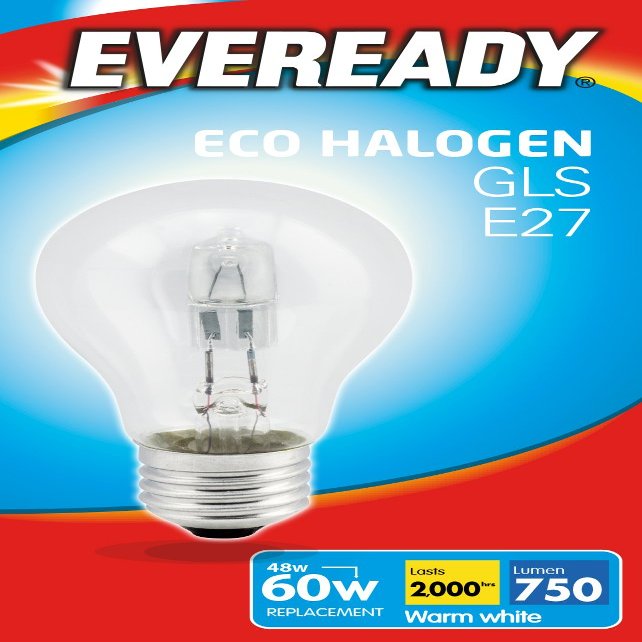 Eveready Eco Halogen Gls (A-Shape) 46W (60W Equivalent) Cap Light Bulb, E27, 46 W (-Pack of 10)