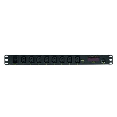 LogiLink Professional PDU8P01 Hochwertige IP 19" Steckdosenleiste 8-Fach mit Schalt-, Mess/Warnfunktion, Temperatur und Feuchtigkeitssensor Schwarz