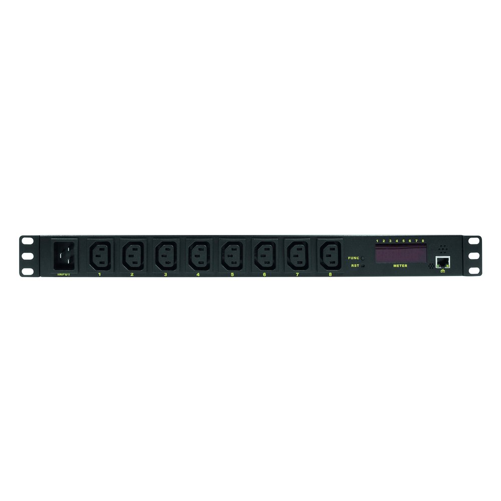 LogiLink Professional PDU8P01 Hochwertige IP 19" Steckdosenleiste 8-Fach mit Schalt-, Mess/Warnfunktion, Temperatur und Feuchtigkeitssensor Schwarz