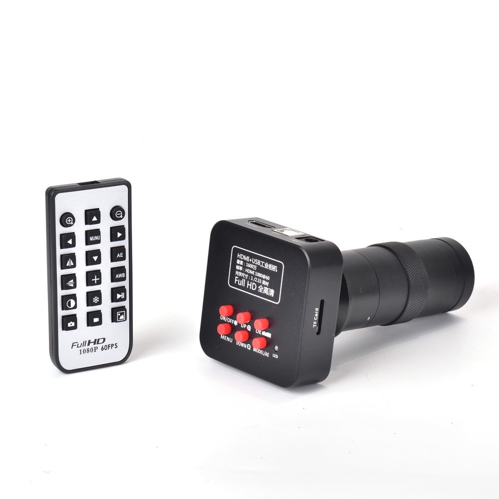 16MP HD 1080P @ 60FPS HDMI and USB Output Digital Industrial Microscope Camera Support TF Storage with Remote Control +100X lens
