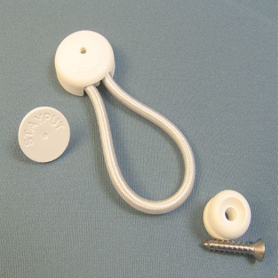 StayPut Bungee/Shock Cord Fastener, White w/White Surface Attachment & Mounting Screw (1)