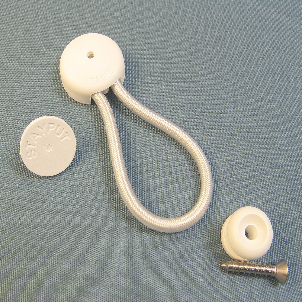 StayPut Bungee/Shock Cord Fastener, White w/White Surface Attachment & Mounting Screw (1)