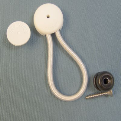 StayPut Bungee/Shock Cord Fastener, White w/Black Surface Attachment Knob & Mounting Screw (1)