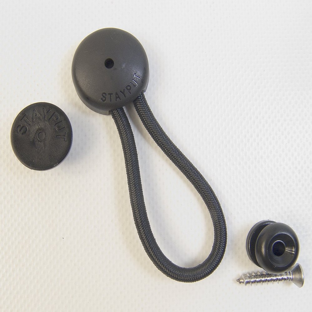 StayPut Bungee/Shock Cord Fastener, Black w/Black Surface Attachment Knob & Mounting Screw (1)