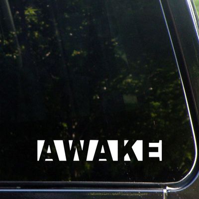 Awake - 8-3/4" x 1-1/4" - Vinyl Die Cut Decal/Bumper Sticker for Windows, Cars, Trucks, Laptops, Etc.