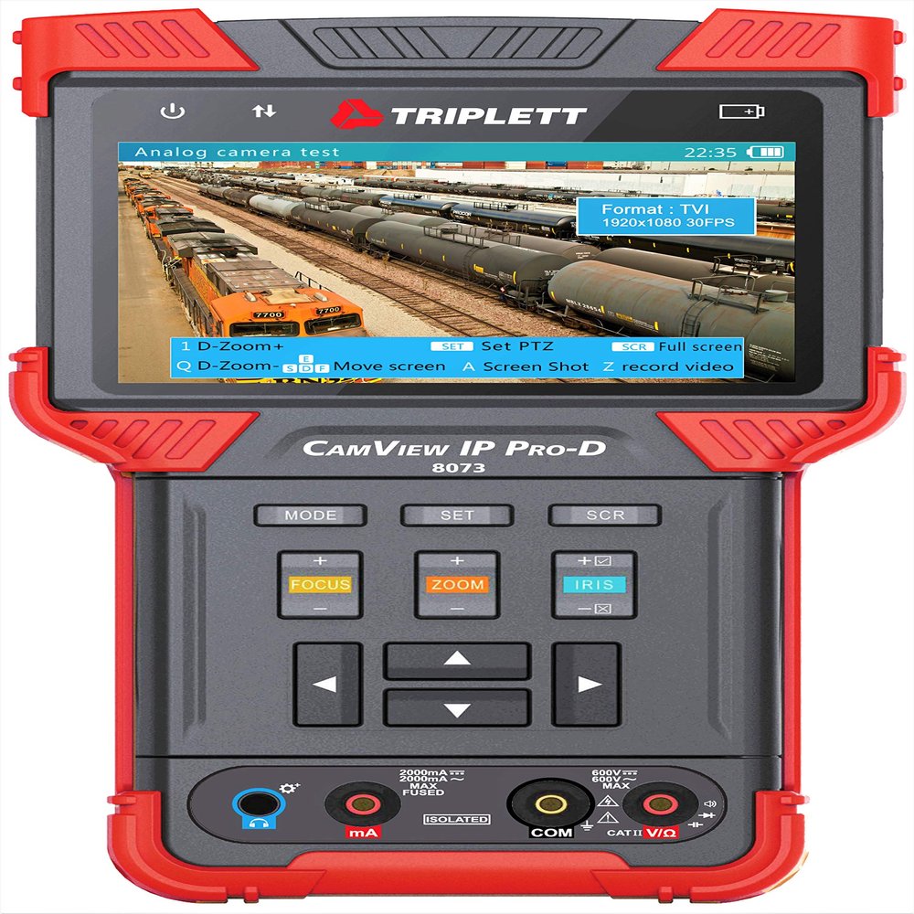 Triplett CamView IP Pro-D All-in-One IP, AHD 2.0, HD-TVI 3.0, and HD-CVI 3.0 Camera Tester with Built-in DHCP Server (8073), Red/Black
