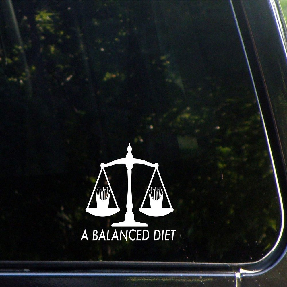 A Balanced Diet (French Fries) - 4-1/2" x 3-3/4" - Vinyl Die Cut Decal/Bumper Sticker for Windows, Cars, Trucks, Laptops, Etc.
