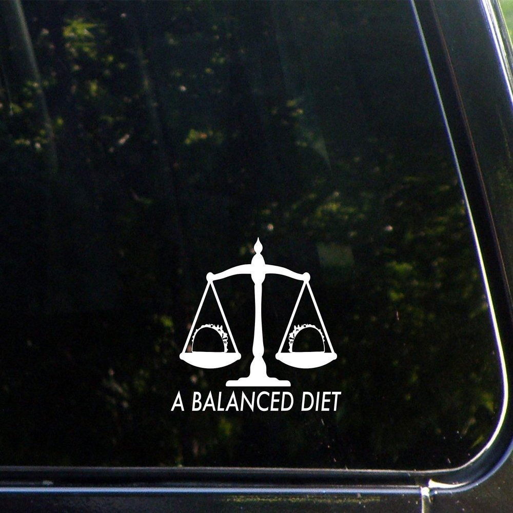 A Balanced Diet (Tacos) - 4-1/2" x 3-3/4" - Vinyl Die Cut Decal/Bumper Sticker for Windows, Cars, Trucks, Laptops, Etc.