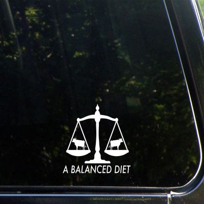 A Balanced Diet (Cows) - 4-1/2" x 3-3/4" - Vinyl Die Cut Decal/Bumper Sticker for Windows, Cars, Trucks, Laptops, Etc.