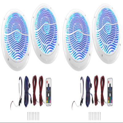 Rockville RMC65LW 1200W Peak / 300W RMS 2-Way White Marine Speakers, Multi-Color LED Lighting, Remote Control, Waterproof, for Boats and Hot Tubs, 4-Piece