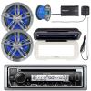 Kenwood Single DIN USB Marine AM/FM Bluetooth CD Digital Media Receiver, Radio Cover, 2X 6.5 180 Watt Max Power 2-Way Boat Speakers (Charcoal), Satellite Radio Tuner Kit, White Radio Antenna, Wire view 1