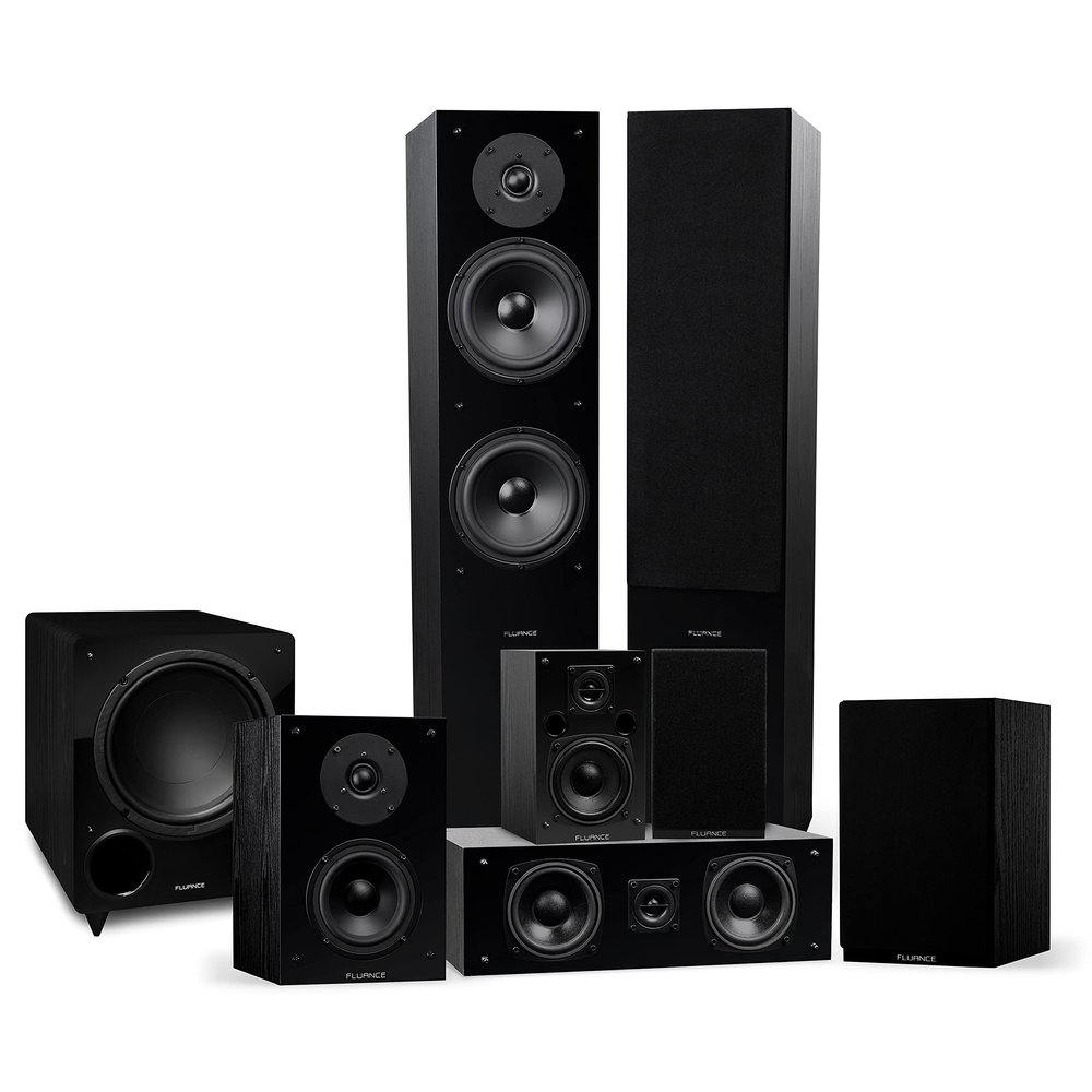 Fluance Elite High Definition Surround Sound Home Theater 7.1 Speaker System Including Floorstanding Towers, Center Channel, Surround, Rear Surround Speakers, and DB10 Subwoofer - Black Ash (SX71BR)