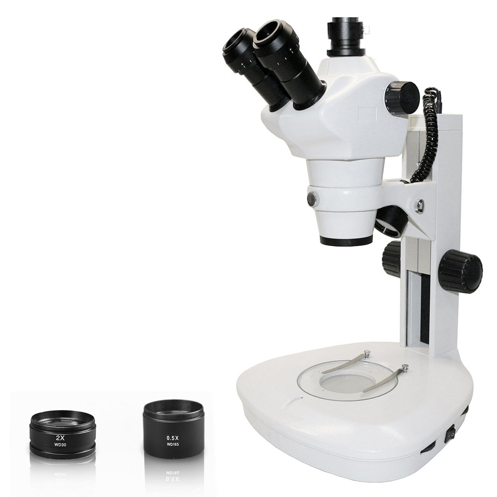 Vision Scientific VMS0007-TZ Trinocular Zoom Stereo Microscope, 10x WF Eyepiece, 0.8x-5x Zoom, 4x-100x Magnification, 0.5X & 2X Aux Lens, LED Illumination