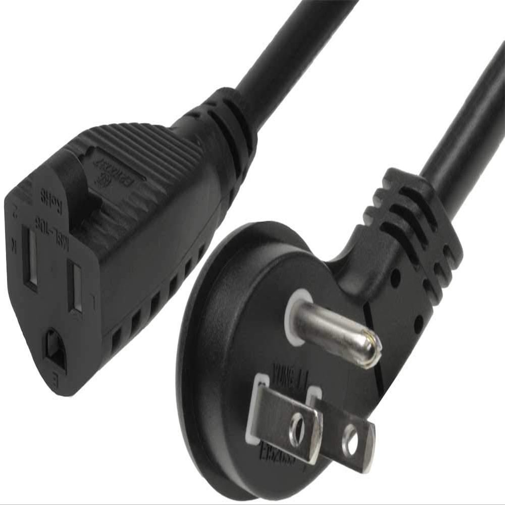 SF Cable 6ft 16/3 AWG Ultra Low Profile NEMA 5-15P Right Angle to NEMA 5-15R Power Cord, White