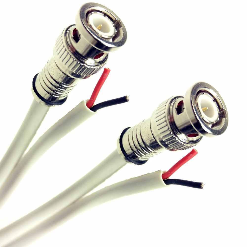PHAT SATELLITE 75ft White Solid Copper Core Security Camera Coax 20AWG RG59 Cable CCTV TVI CVI AHD HD-SDI 95% Braided BNC Connector Open to Open Power Conductors Custom Cut Assembled in USA INTL