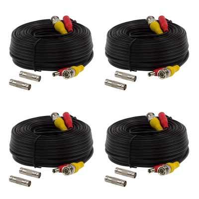 4 Pack 60Ft Serveillance Camera Cables, All in One Video and Power Extension Cables for CCTV Camera DVR Security Systems, Includes BNC Connectors