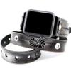 Black Leather Apple Watch Strap  Floral Engraved Wrap Band, Women's Apple Watch Strap, Series 1-10, Ultra 1-2, Handmade, Metallic view 2