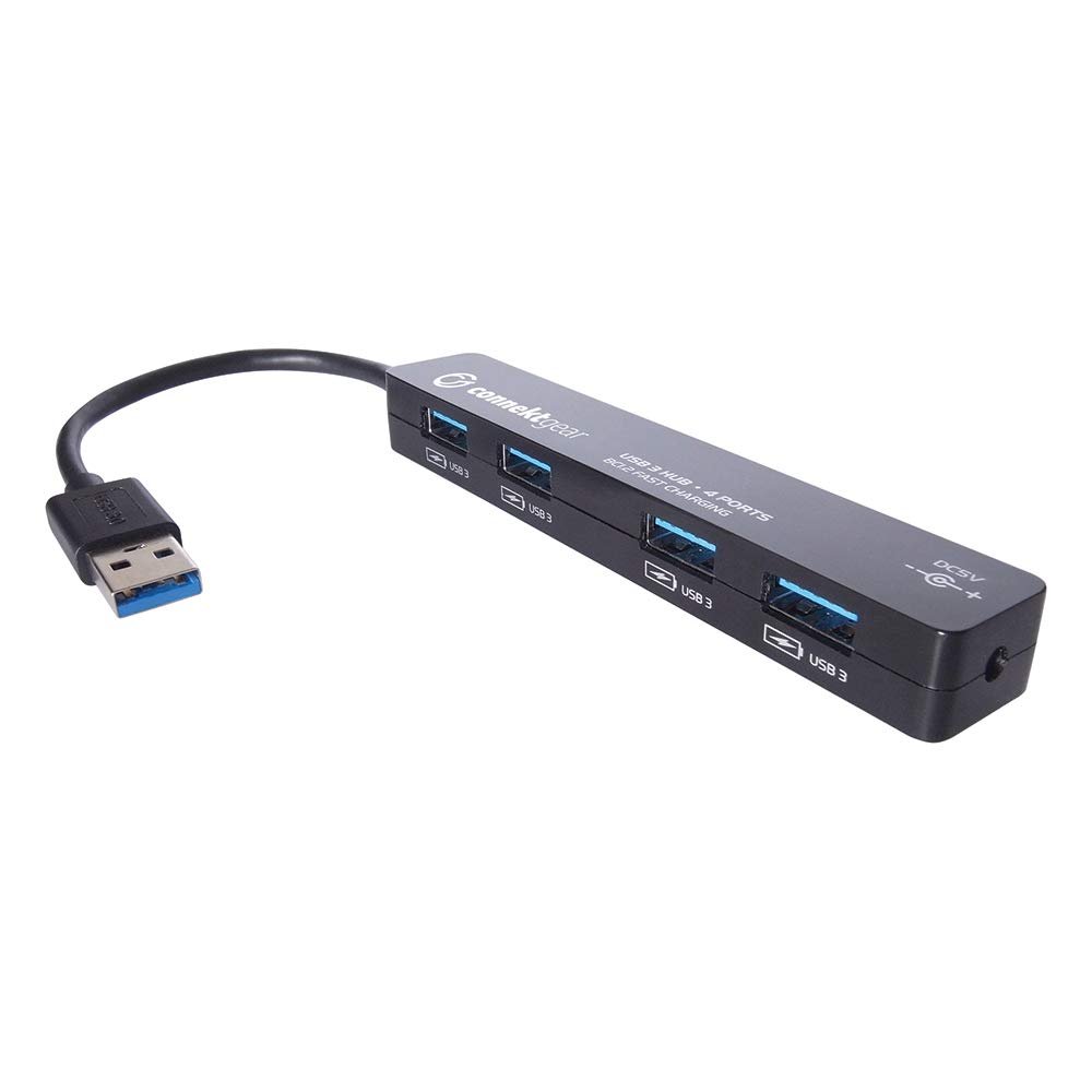 Connekt Gear 4 Port Hub USB 3 - with UK Power Supply - Black